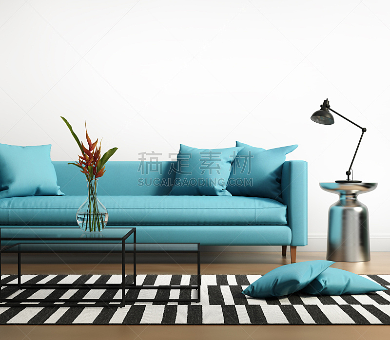 小毯子,沙发,室内,极简构图,条纹,绿松石色,art deco风格,住宅内部,软垫,起居室