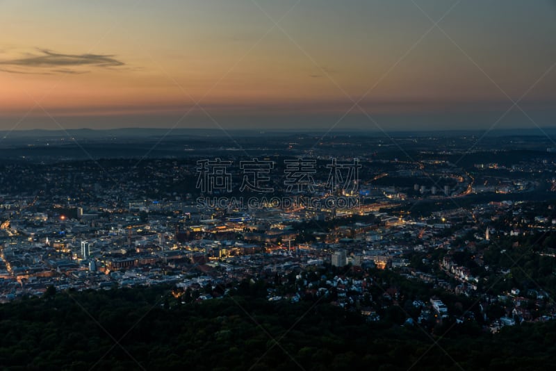 城市,德国,斯图加特,夏天,室内过夜,夜晚,古老的,早晨,埃斯林根,都市风景