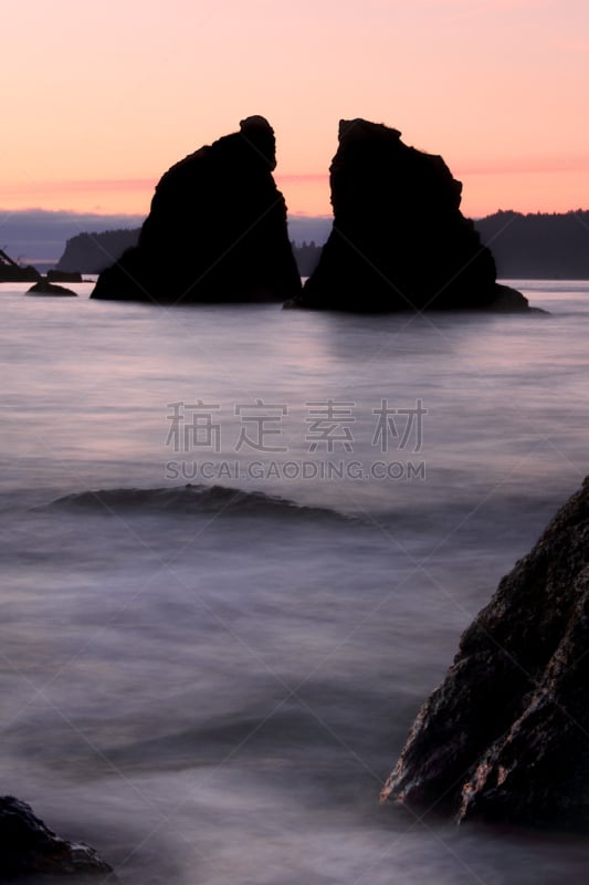 鲁比海滩,奥林匹克山,柱状岩石,垂直画幅,水,夜晚,无人,岩层,曙暮光,海岸地形