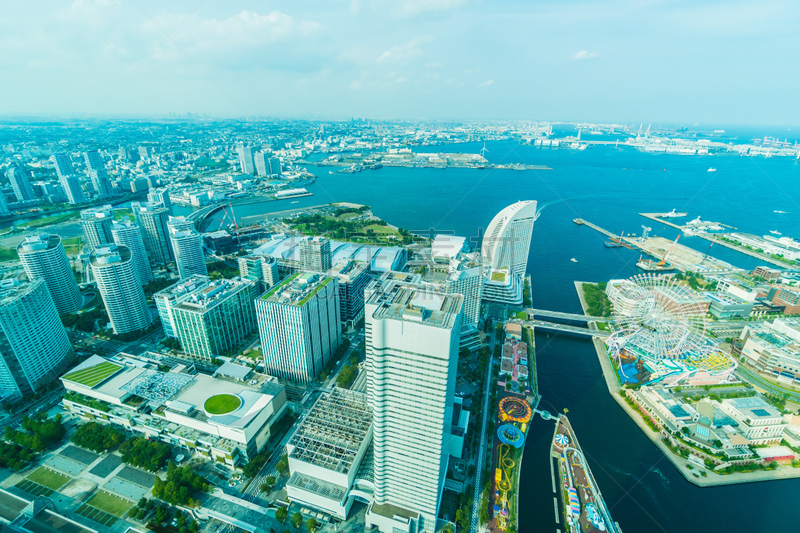 建筑,横滨,建筑外部,自然美,城市天际线,办公室,水,车轮,水平画幅,地形