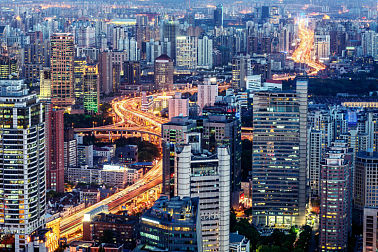 交通,上海,高架道路,美,水平画幅,高视角,夜晚,无人,户外,都市风景