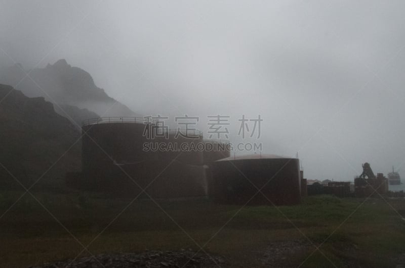 雨,水平画幅,设备用品,无人,捕鲸,南乔治亚岛,南极洲,被抛弃的,生锈的,摄影