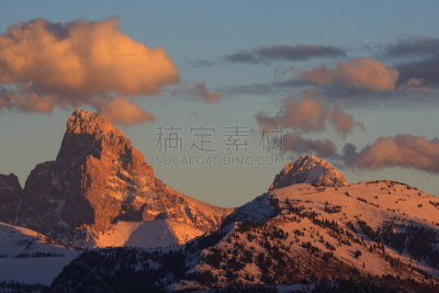 塔夷,宏伟,水平画幅,地形,秋天,雪,大提顿,无人,怀俄明,黄昏