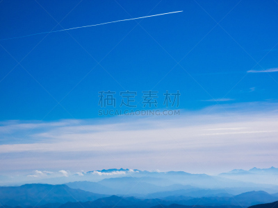 天空,蓝色,（飞机的）水汽尾迹,里山,水平画幅,地形,巴岳山,秋天,长野县,无人