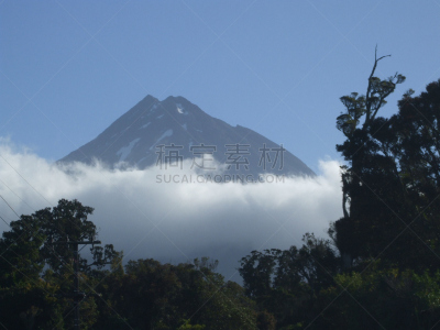 塔拉纳基山,新西兰,新西兰北岛,自然,高处,水平画幅,山,雪,无人,云