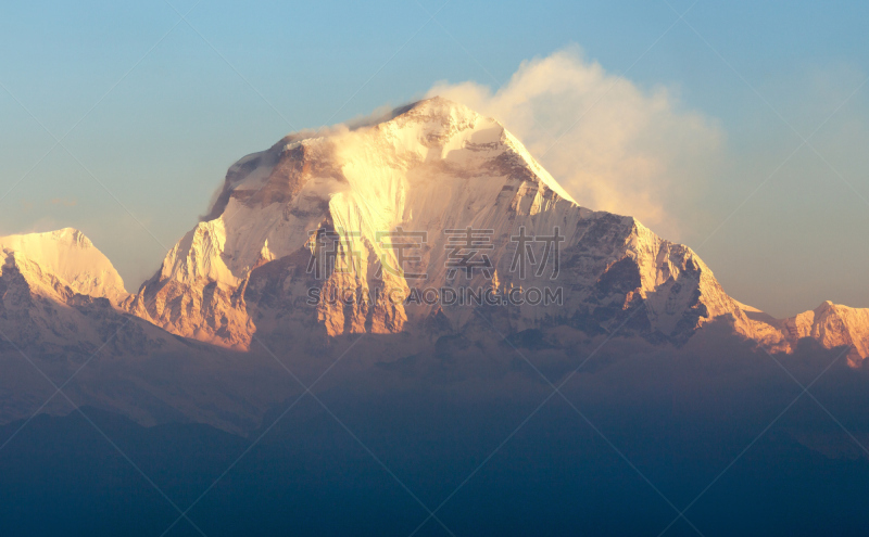 道拉吉利峰,山,全景,早晨,安纳普纳生态保护区,安娜普娜山脉群峰,天空,水平画幅,雪,无人