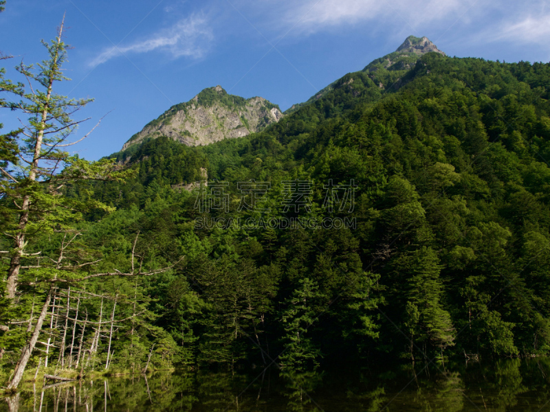 上高地国家公园,长野县,国家公园,水平画幅,雪,无人,在边上,夏天,户外,山