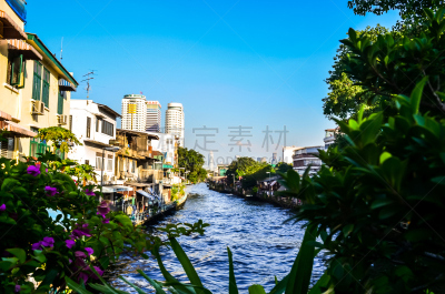 运河,曼谷,城市,巨大的,流水,水平画幅,旅行者,户外,泰国,商业金融和工业