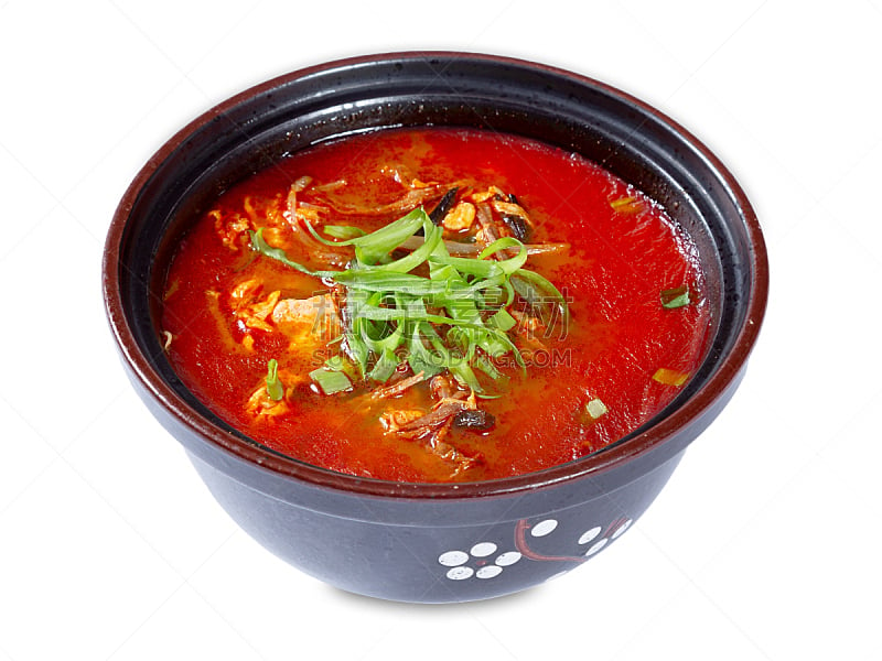 熏猪肉,香料,韩国泡菜,汤,豆腐,碗,分离着色,韩国食物,白色,传统