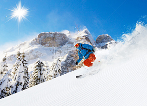 滑雪运动,滑雪坡,速降滑雪,越野赛跑,天空,迅速,水平画幅,山,雪,蓝色