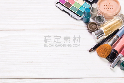 留白,彩妆,背景,商品,多样,木制,艺术家,睫毛膏,化妆用品,画笔