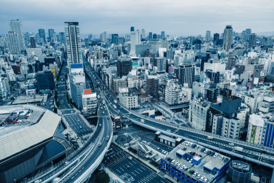 大阪府,都市风光,大板南波站,水平画幅,无人,道顿堀,日本,交通,户外,航拍视角