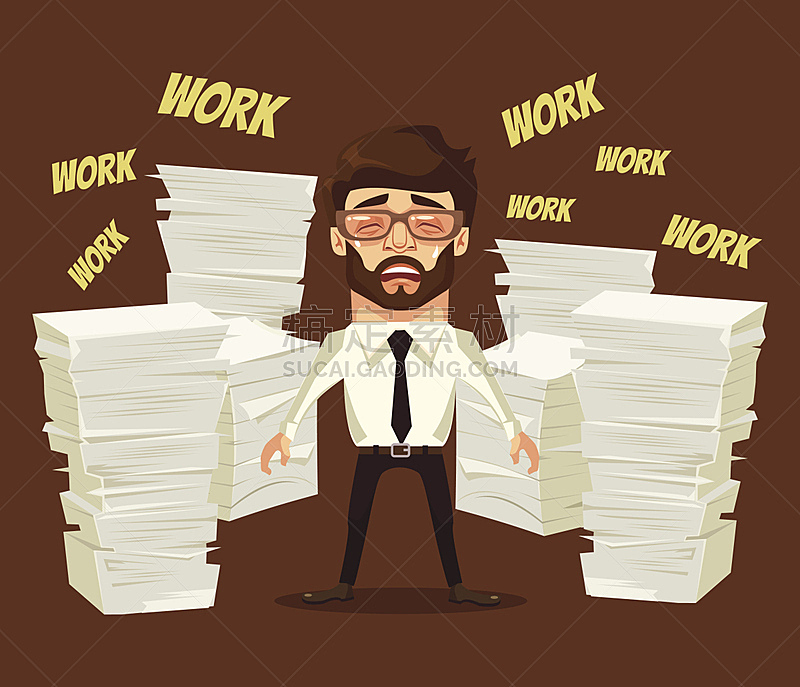 忙碌,性格,男人,垒起,负担过重,纸,文书工作,动画片,活页夹