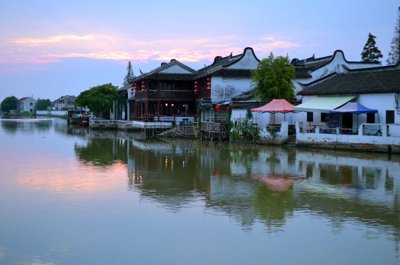 乡村,上海,船,古老的,河流,水平画幅,建筑,无人,户外,城镇