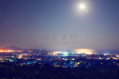 夜晚,城市,海洋,查温,泰国湾,谷边,苏梅岛,水,天空,留白