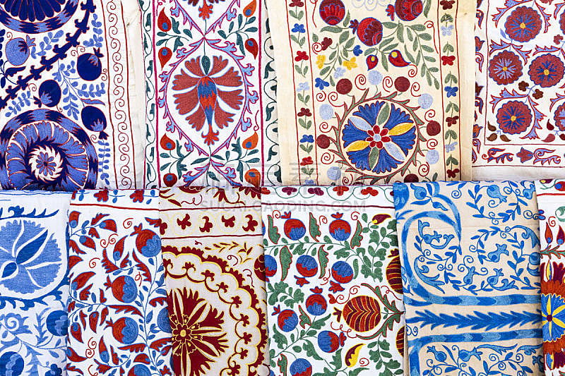 纺织品,式样,乌兹别克斯坦,华丽的,多色的,中亚,货摊,艺术,水平画幅,纪念品