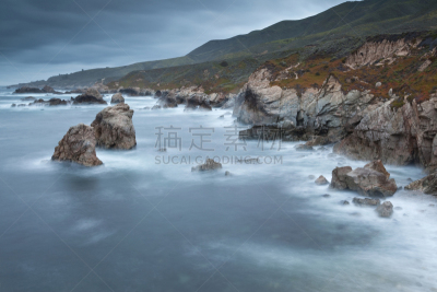 加利福尼亚,太平洋海岸,暴风雨,水平画幅,无人,户外,云景,咖拉帕特州立公园,海浪,平滑的