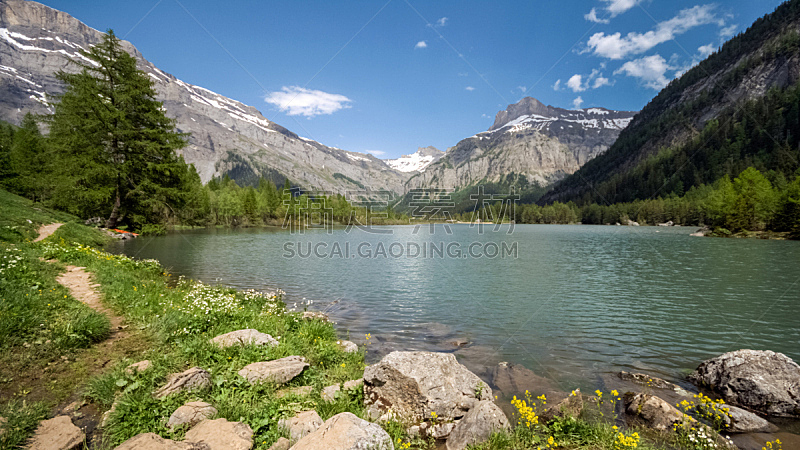 瑞士,瓦莱斯州,特拉华,注视镜头,雪,瑞士阿尔卑斯山,草,湖,休闲活动,岩石