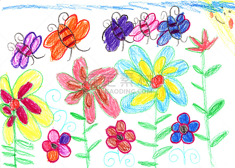 儿童画,自然,蜜蜂,天空,学龄前,艺术,水平画幅,绘画插图,夏天