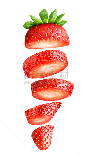 白色,切片食物,草莓,分离着色,垂直画幅,绿色,水果,有机食品,浆果,熟的