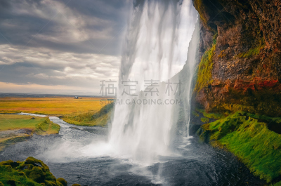 风景,seljalandsfoss waterfall,地形,冰岛国,自然美,自然界的状态,环境,草,北欧,河流