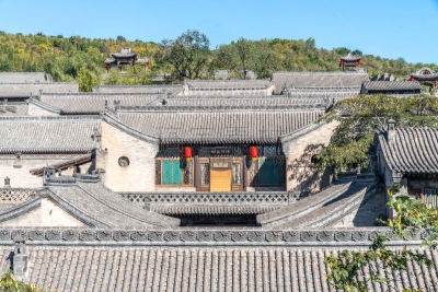 中国,山西省,庭院,灯笼,家庭,著名景点,窗户,大门,屋顶,天空