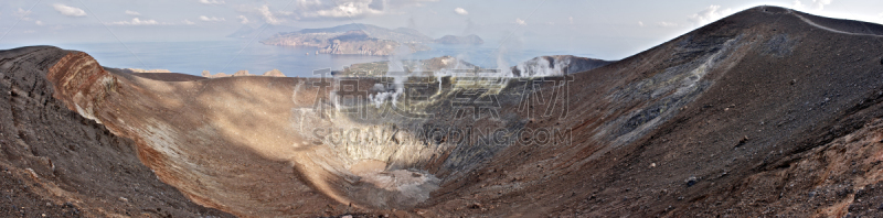 烟,火山,侧面视角,北,山,桨叉架船,帕那瑞亚,喷硫火山口,结壳熔岩,斯托伦波里岛