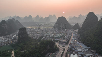 地形,山,污水坑,兴平,漓江,阳朔,热霾,喀斯特,桂林,直升机