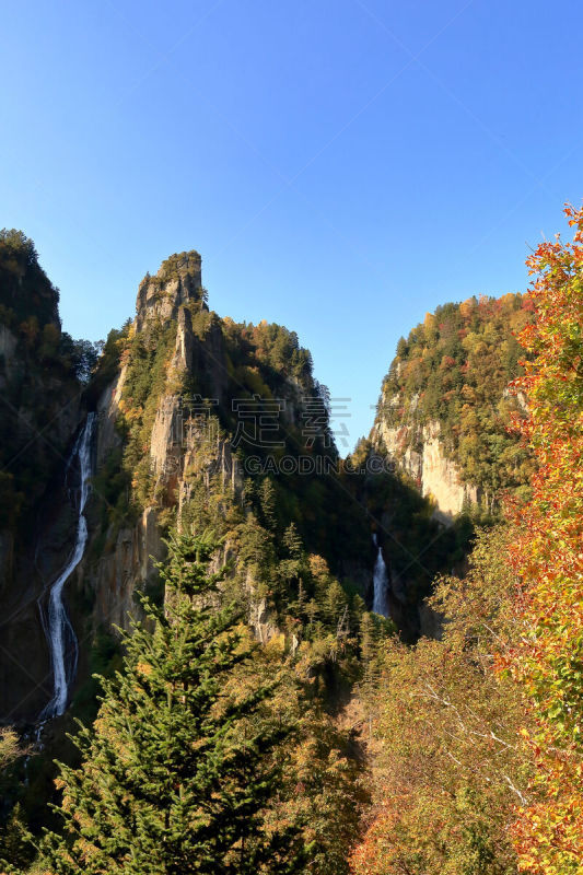 秋天,层云峡,大雪山国家公园,北海道,垂直画幅,公园,瀑布,无人,户外,上川支厅