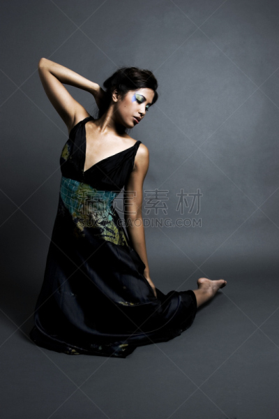 蝴蝶,女人,柬埔寨人,垂直画幅,晒黑,美,留白,彩妆,美人,女子晚礼服