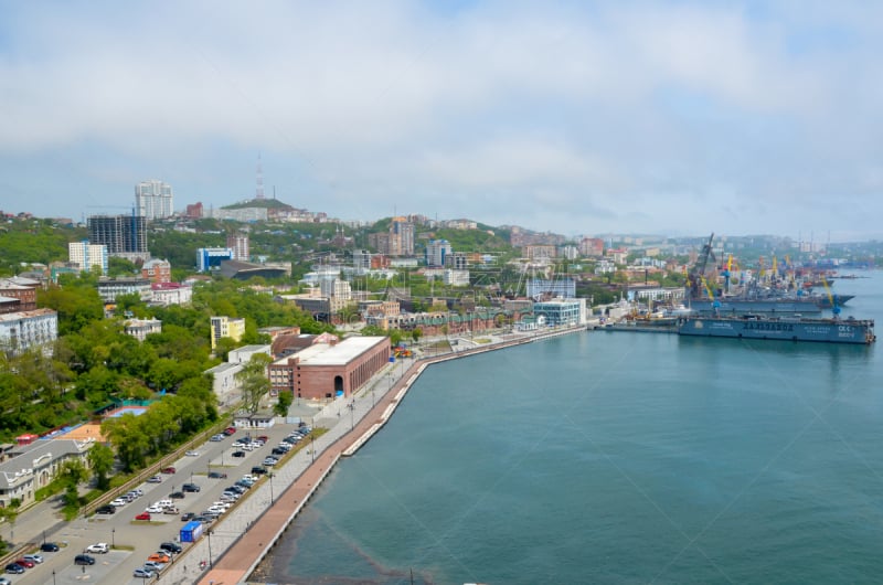 都市风景,符拉迪沃斯托克,水,天空,水平画幅,海港,欧洲,夏天,户外,房屋