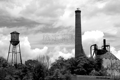 水塔,工厂,过时的,烟囱,化石,列克星敦,北卡罗来纳,天空,水平画幅,无人