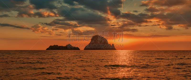 西班牙威德拉,伊比沙岛,岛,自然,黄色,红色,曙暮光,风景,全景,图像