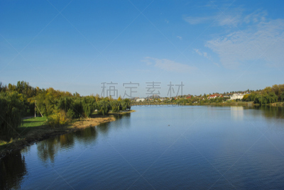 河流,桥,水平画幅,秋天,无人,顿涅茨克,乌克兰,户外,滨水,春天