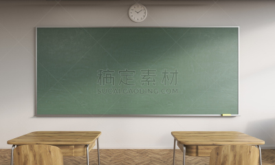 书桌,黑板,绿色,两个物体,留白,水平画幅,无人,椅子,现代,培训课