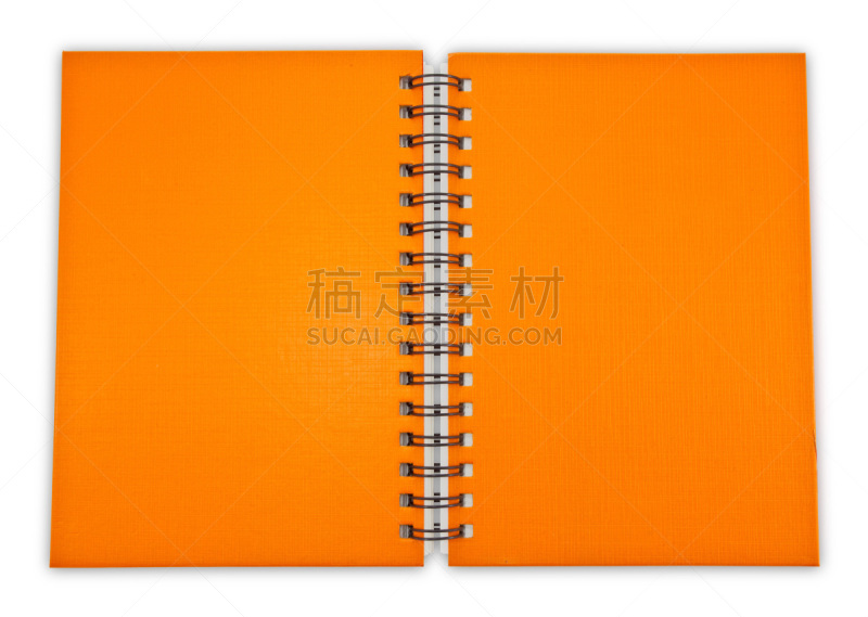 笔记本,空白的,留白,水平画幅,橙色,无人,背景分离,书页,文档,螺线