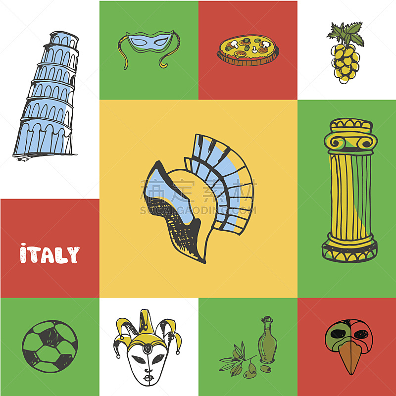 意大利,乱画,矢量,概念,勇士,比萨,威尼斯,国内著名景点,球,面具