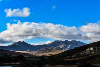 史诺顿山,平视角,山脊,英国,草,湖,岩石,户外,威尔士,广角
