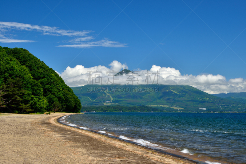 湖,海滩,湖岸,河岸,水平画幅,无人,猪苗代湖,万代山,户外,摄影