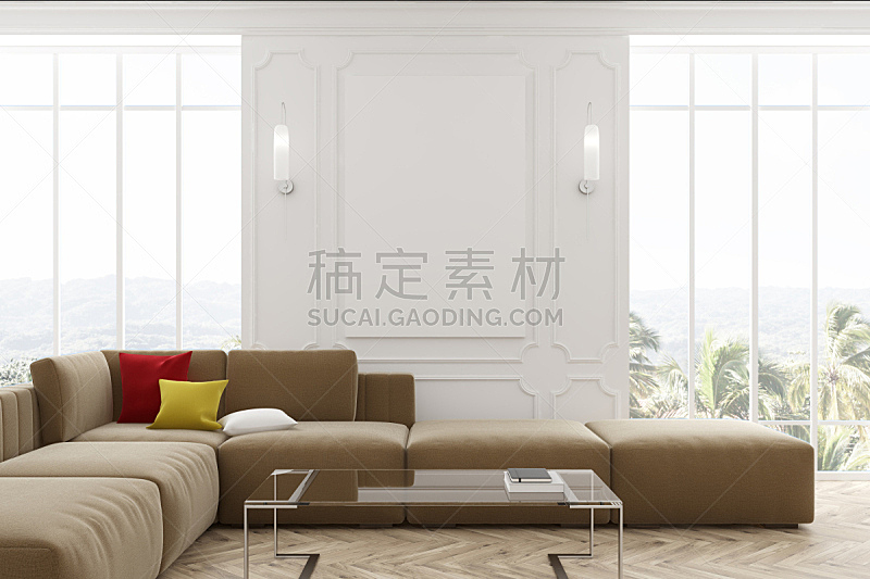 沙发,起居室,白色,米色,座位,水平画幅,无人,绘画插图,家庭生活