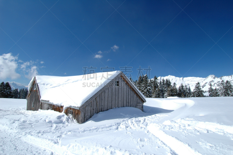 小屋,山,自然,天空,寒冷,水平画幅,地形,雪,无人,蓝色