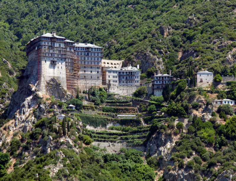 希莫诺坡楚阿.盲纳斯特瑞,哈尔基迪基市,修道院,灵性,半岛,水平画幅,建筑,古老的,户外