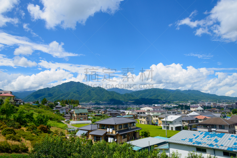 长野县,日本,都市风景,颐达,自然,天空,水平画幅,高视角,无人,赤石山脉