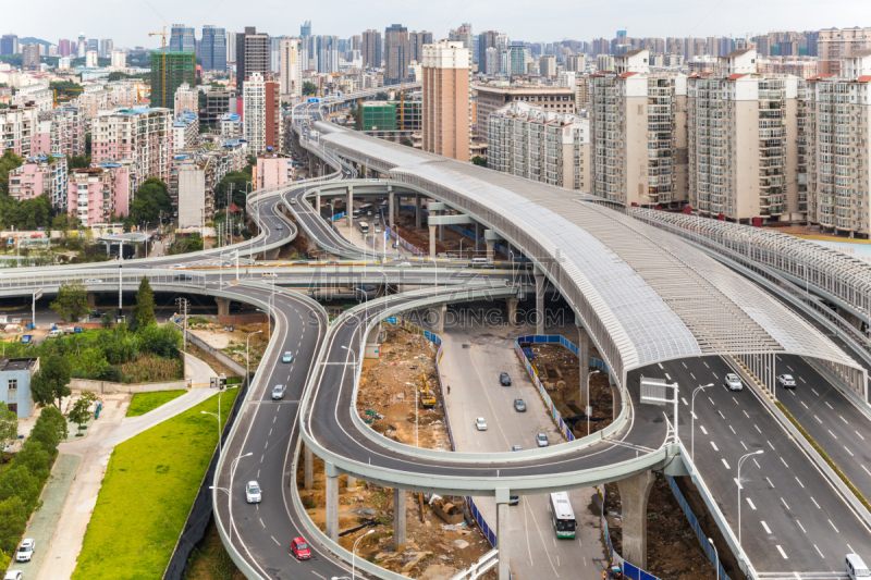 高架道路,城市,水平画幅,高视角,夜晚,半空中,户外,不关心,阶调图片,都市风景