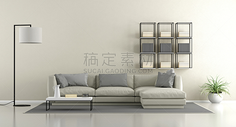 起居室,极简构图,软垫,水平画幅,墙,无人,灯,家具,现代,沙发