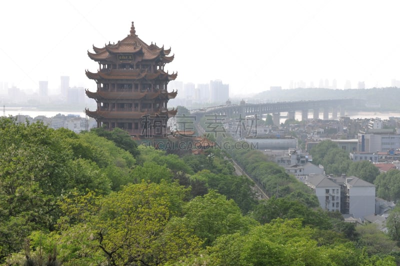 黄鹤楼,湖北省,灵性,褐色,水平画幅,山,古老的,东亚,户外,过去