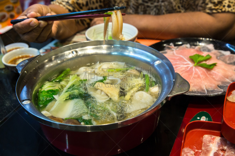 蔬菜,肉,锅,寿喜烧,蒸汽,汤匙,概念,鱿鱼,煮食
