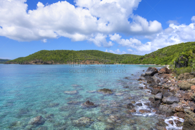 库莱布拉岛,海滩,水,天空,波多黎各,水平画幅,山,沙子,无人,户外