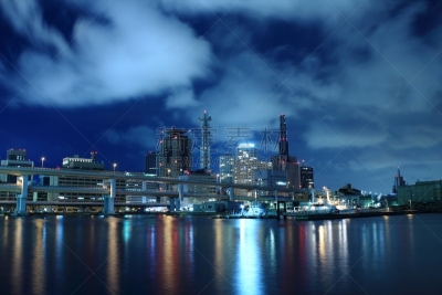 夜晚,神户,主干路,水,天空,城镇景观,水平画幅,无人,海港,东亚