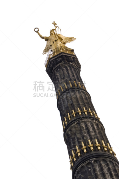 柏林,胜利纪念柱凯旋柱,垂直画幅,黄金,无人,白色背景,人造,偏远的,户外,背景分离